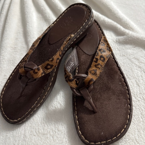 YELLOW BOX Moon, animal hair sandals, leather and leopard, like new flip flops 9 - Picture 6 of 9